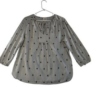 St John's Bay Women's Green Striped Embroidered Top 3/4 Sleeve Blouse Size L